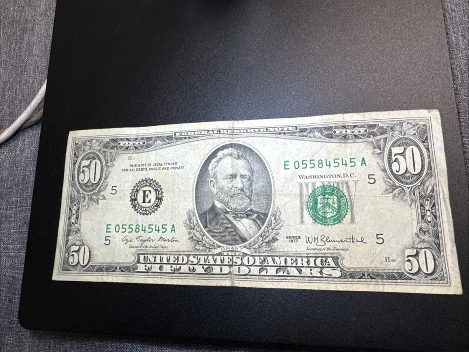 1977 $50 Fifty Dollar Bill Federal Reserve Note, US Serial #E05584545 A🔥 - Image 3 of 4