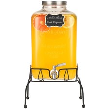 2 Gallon Glass Drink Dispenser with Stand and Stainless Steel Spigot, Mason J...