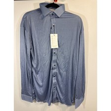 Collars  Co Mens Blue Houndstooth Dress Collar Polo Long Sleeve Shirt Large NEW