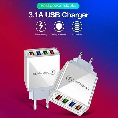 4-Port USB Fast Charger Multi-Power Supply 4-Way Adapter for Mobile Phone and Ta