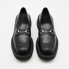 Gucci Black Jordaan Leather Web Loafers Black Shoes Horsebit UK 13 US 13,5 2377E