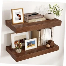 Floating Shelves for Wall, 24 Inch Wide x 12 Inch Deep 24" W, Set of 2 Walnut