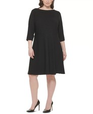 Tommy Hilfiger Plus Size 3/4-Sleeve Textured Knit Dress Women's 20W Black Zip Up