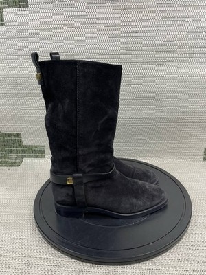 Stuart Weitzman Boot Women Size 8 Wide Casey Black Suede Mid Calf Riding Pull On