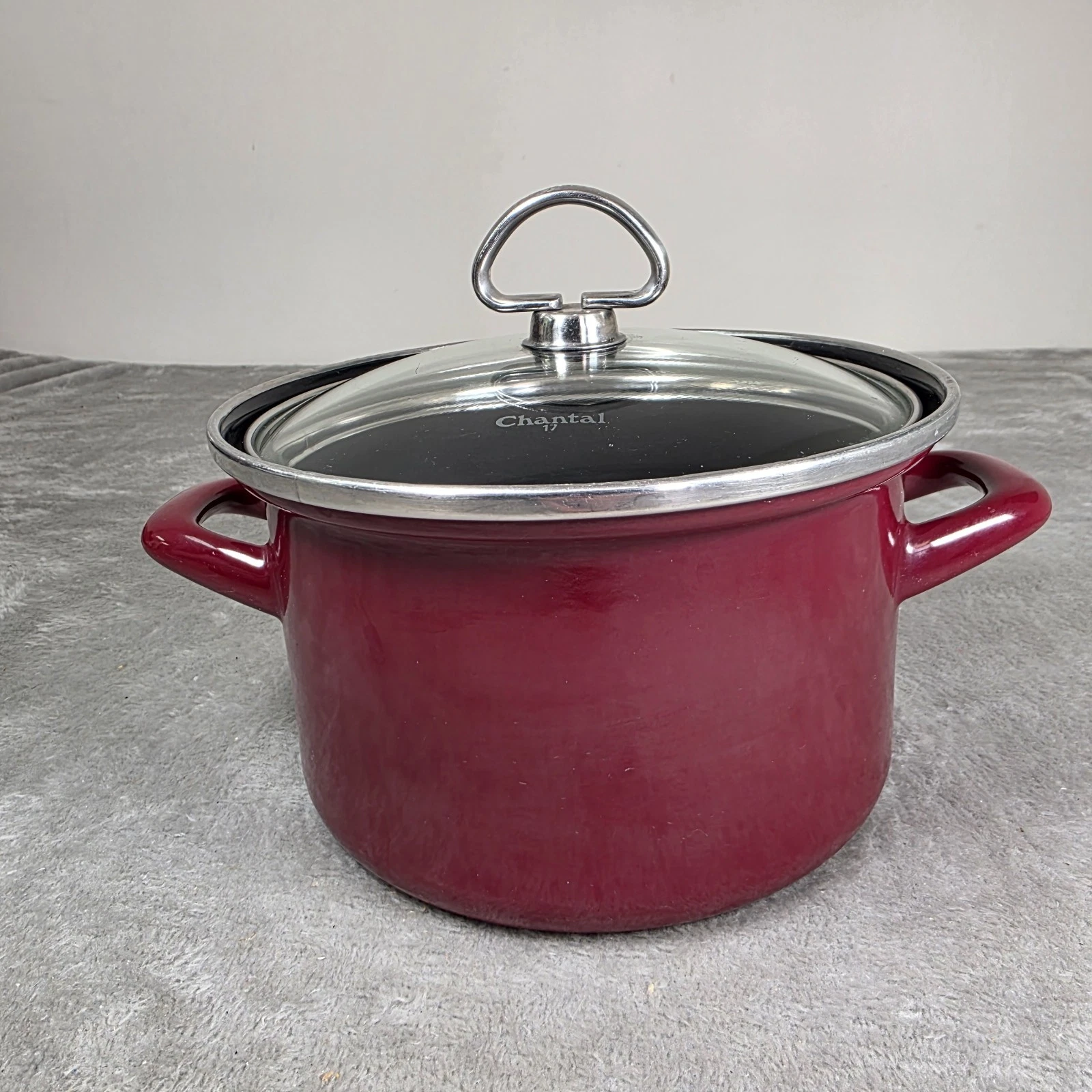 Chantal Red Enamel-On-Steel Enamelware 2.5qt Soup Pot Tempered Glass Lid #17