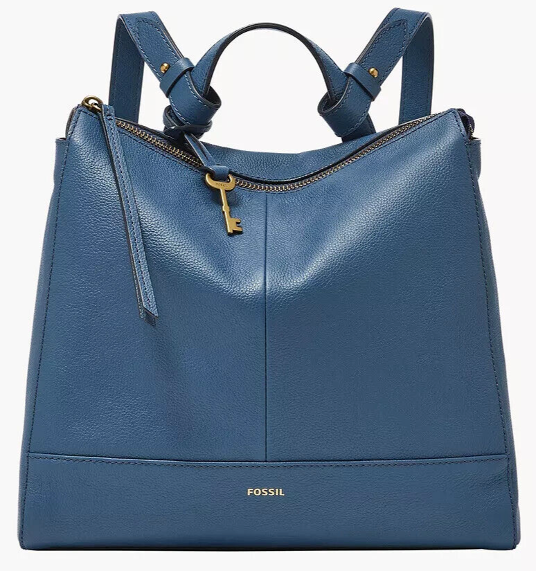 Fossil Elina Blue Denim Leather Convertible Backpack 