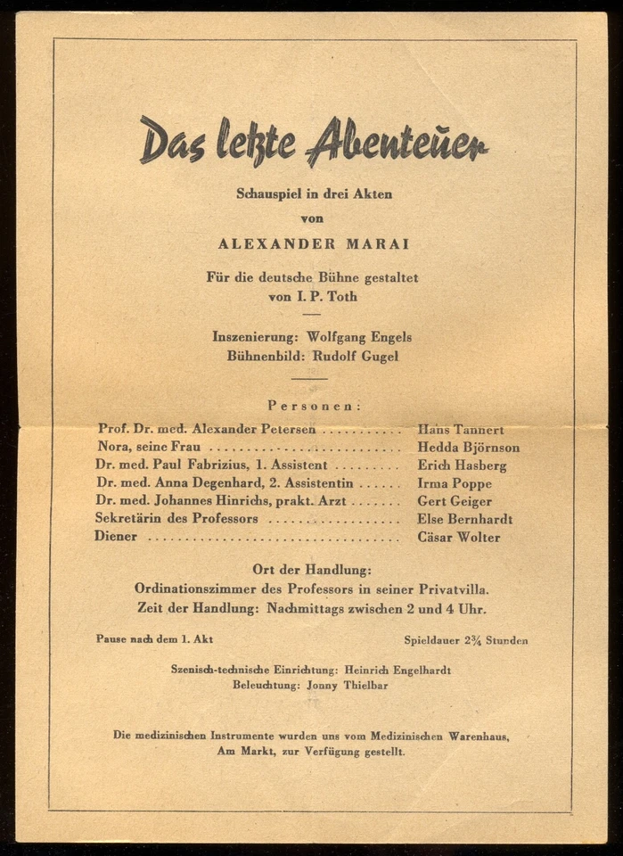 MARAI★DAS LETZTE ABENTEUER★Bremer Schauspielhaus 1942/43★Engels★Tannert★Björnson - Bild 2 von 2