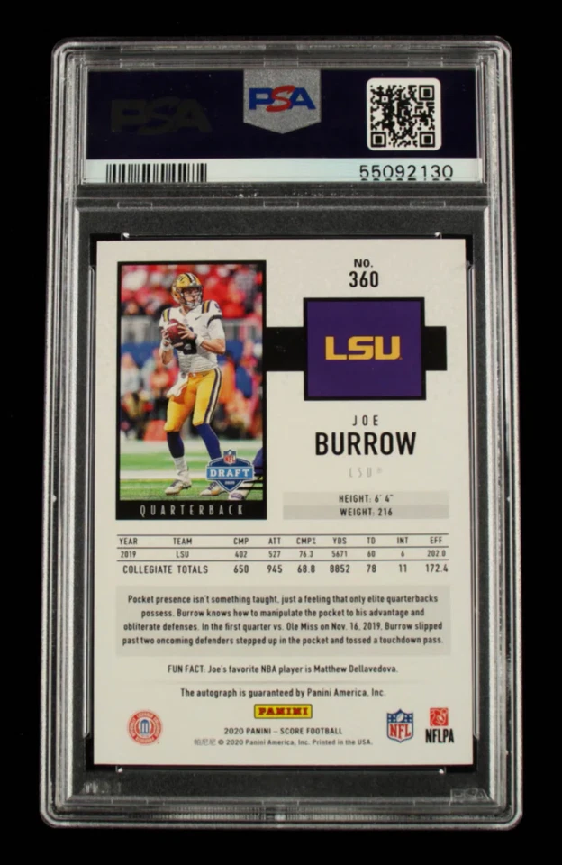 Joe Burrow 2020 Score Rookie Autographs #360 (PSA 10) Rookie Card - Image 2 of 2