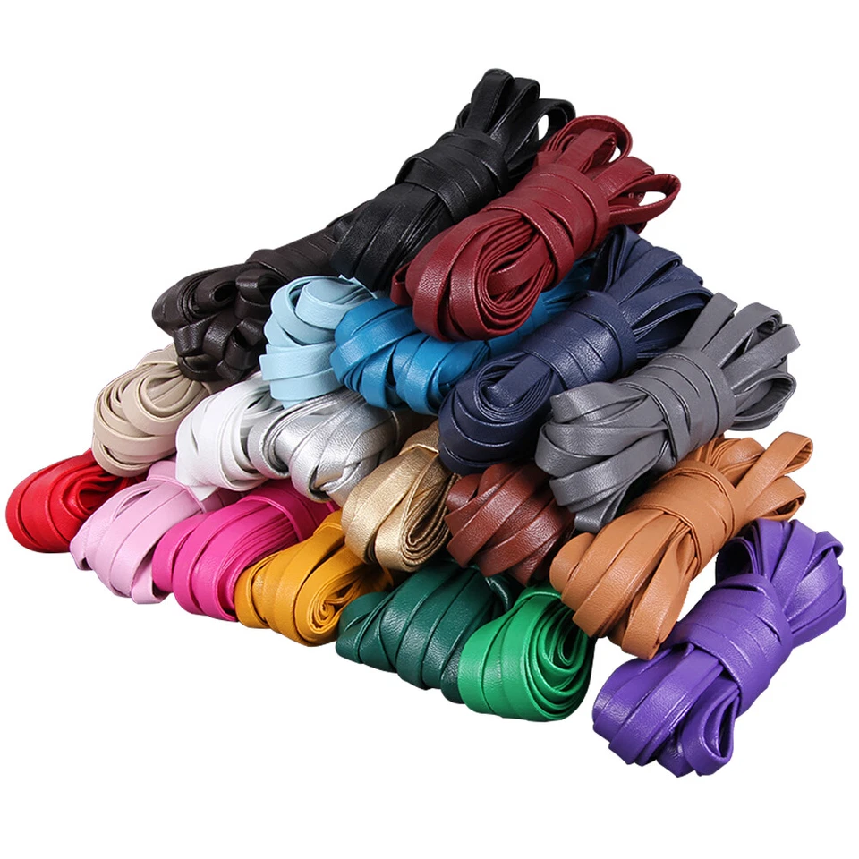 5M 15mm Width Solid PU Leather Trim Soft Tape Flat Folded tape Ribbon Strap DIY - Image 2 of 4