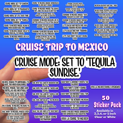 Cruise Trip To Mexico 50 Sticker Pack Decal for Tumbler, Laptop, Car