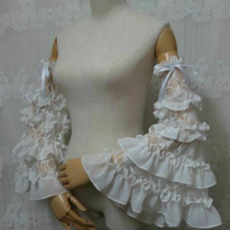 ALTRA Camicia da donna Lolita a sbuffo manica svasata sopramanica lusso pizzo orlo a strati