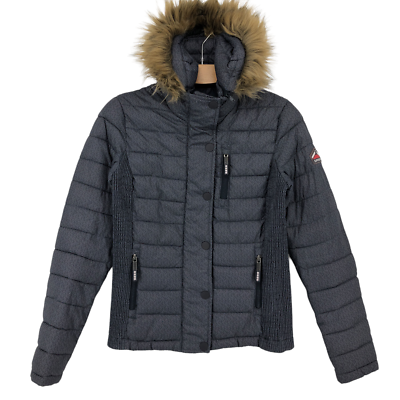 Superdry Damen Windjacke mit Kapuze Puffer Jacke Mantel Größe UK 