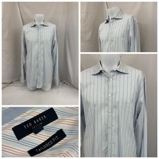 Ted Baker Tailored Shirt 17.5 34 Blue Red Stripe Cotton LNWOT YGI U1-165