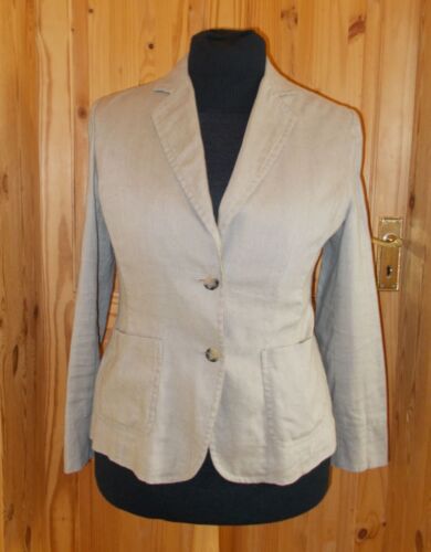 PER UNA beige khaki PURE LINEN long sleeve  single breasted jacket top 14 42 M&S - Afbeelding 1 van 5