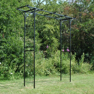 SELECTIONS Metal Garden Arbour Style Arch Fleur de Lys Design with Ground Spikes