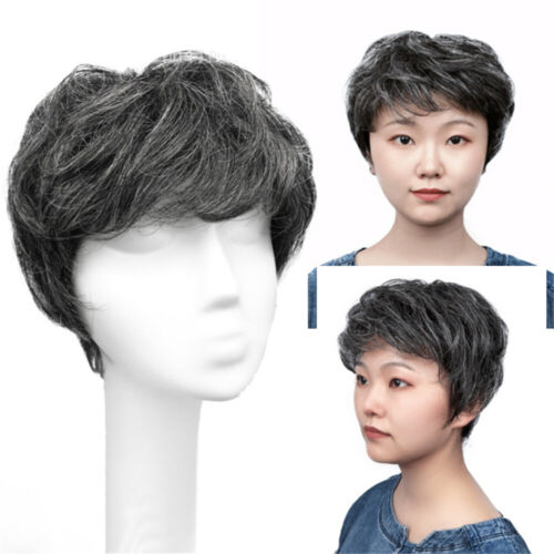 Short Fluffy Grey Wavy Human Hair Topper Clip in Hair Piece Topper Wig For Mom - 第 1/11 張圖片