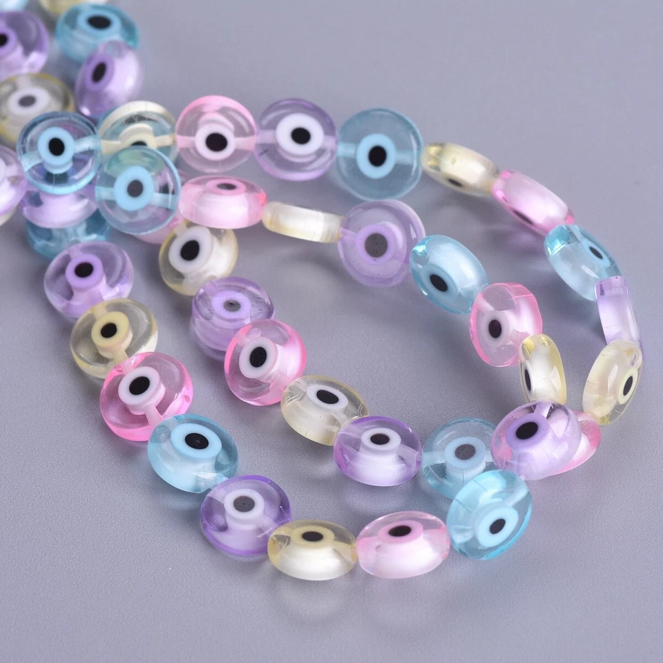 1 Strand 35cm Mixed Eye Flat Round 6/8/10mm Handmade Millefiori Glass Beads - Image 3 of 4