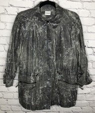 Chicos Jacket Sz 2 Linen Blend Snake Animal Print Zip Drawstring Waist Pockets