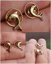 14k YELLOW GOLD JUMPING DOLPHINS STUD EARRINGS NWT
