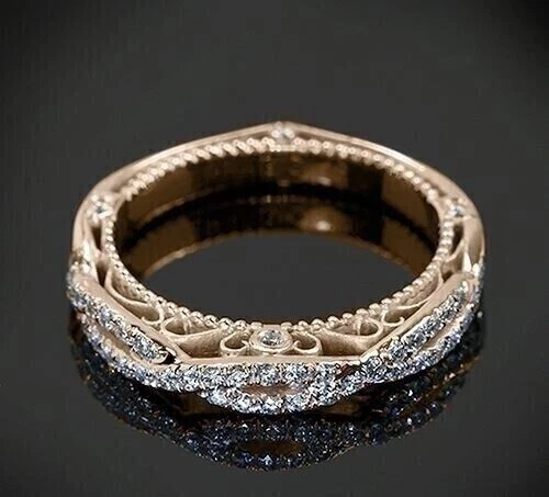 Alianza de boda Art-deco de diamantes simulados de 2 quilates de oro amarillo de 14 quilates Foto 3 de 4