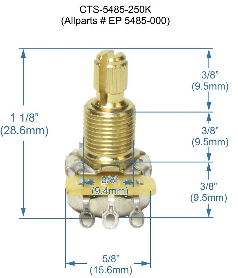 Mini Potentiomètre Axe Plein 1-Meg Solid Shaft Linear Roller Pot For Jazzmaster