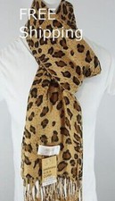 Pashmina,Scarf Wrap Brown Coffee Gold Cheetah Leopard Print,Silk Cashmere