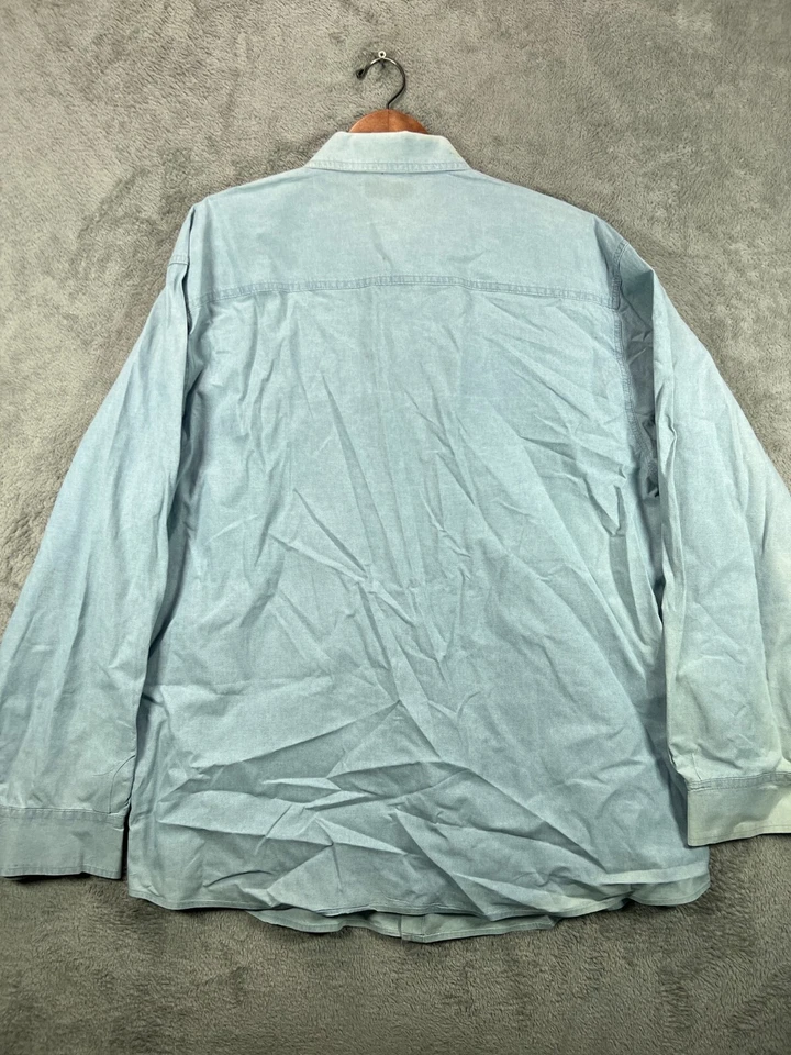 Camisa vaquera vintage años 90 para hombre alta XL azul claro abotonada manga larga descolorida gloria Foto 2 de 4