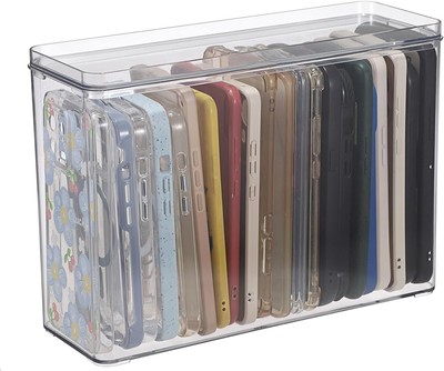 BTSKY Clear Phone Case Organizer Stackable Storage Box with Lid for Cell Phone C