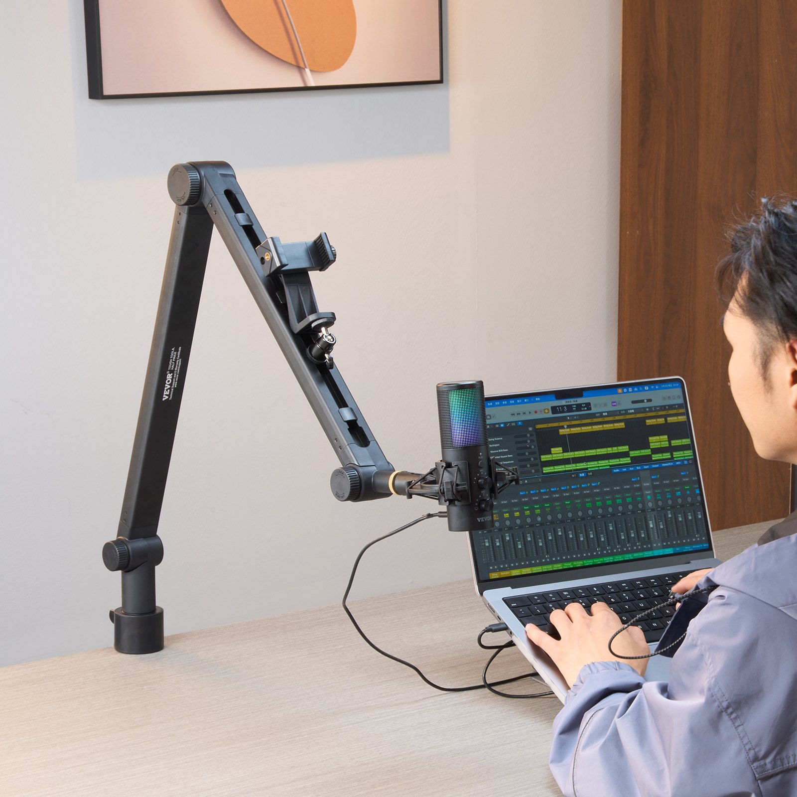Microphone Boom Arm with Desk Mount, 360° Rotatable, Adjustable Mic Stand with 3