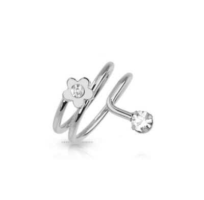 Silver Flower Adjustable Finger Nail Art Fingertip Knuckle Spiral Talon Ring 
