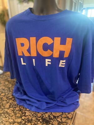  Men s Rich Life  New T-Shirt. 3XL | Blue/Orange Logo Tee | NWOT | RARE