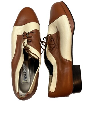 New Prima Royale JAZZ DANCE SHOES brown Cream Saddle Shoes Size 11M Lace Up Vtg
