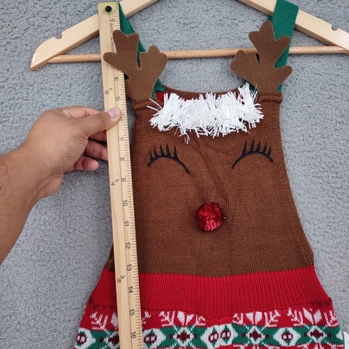 Born Famous Overalls Girl Medium 7-8 Red Reindeer Romper Ugly Christmas Holiday - Picture 6 of 11