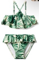 Janie and Jack Recycled Girls 2-Piece Ruffles Swimsuit Green Palms Size 4 Nwt