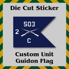 Custom Guidon Flag Sticker, Infantry Unit, Die-Cut Vinyl Printed Decal, US Army