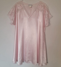 Traditional Nightgown Carole Hochman Pink Satin White Lace Trim V-Neck Short XL