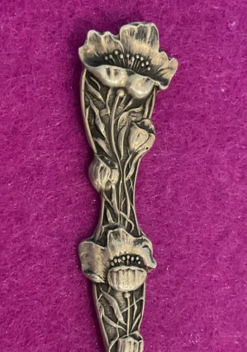 New ListingFloral Pansy or Poppy 4.2" Gold Washed Sterling Silver Spoon by Paye & Baker 7g