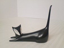 MCM 1950 Royal Dux Bohemi Porcelain Black Cubist Cat 2.5 x 8" Jaroslav Jezek