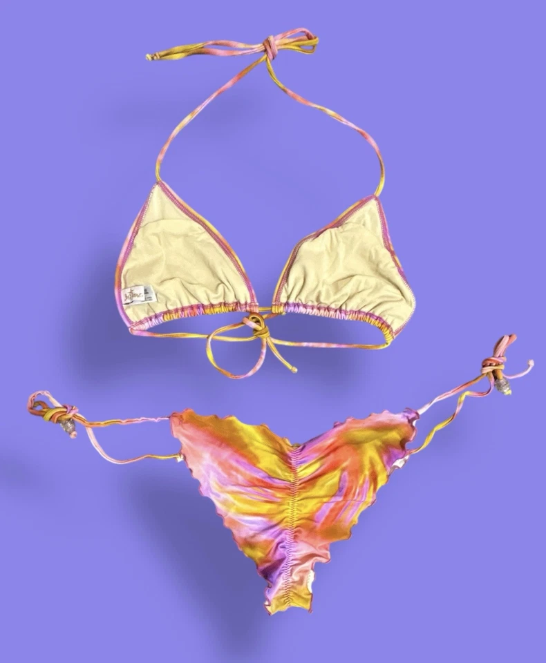 Luli Fama Miami Swim Set Size L Retro Dream Ruched Bottom Crystal Pink Tie Dye - Image 2 of 4