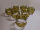 7 Vintage Culver Toledo Baroque Old Fashioned Glasses 22K Gold Green SET