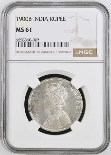1900 B India Rupee Silver Coin NGC MS61
