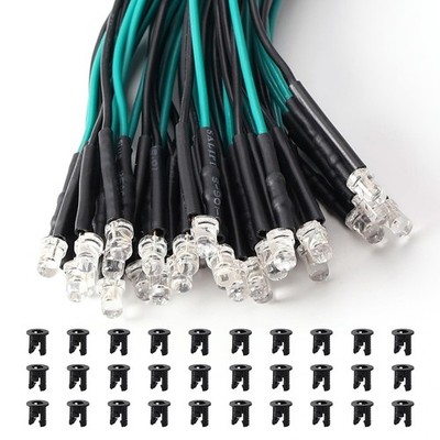 30x 3mm 12V vorverdrahtete grüne LED Dioden mit Halterungen