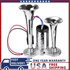 Train Air Horn Compressor Kit For Trucks RV Car Boat 12V Super Loud Dual Trumpet