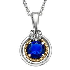 Finecraft Sapphire Pendant with Diamonds in Sterling Silver and 14K Yellow Gold