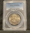 1956 P Franklin Half Dollar 50C 90% Silver PCGS MS65FBL Lightly Toned Obverse