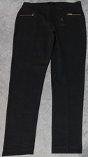 Tahari Tailored Tapered Trousers Womens Large Black Zip Pockets Pull On