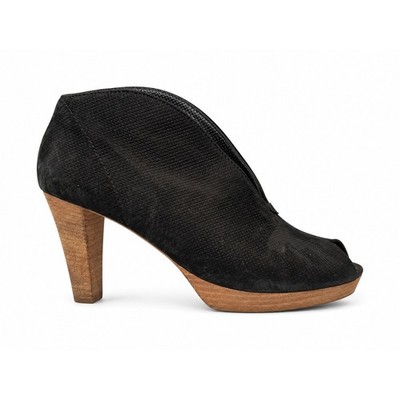 Paul Green Black Perforated Suede Peep Toe Booties Platform UK 7.5 US 10