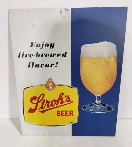 Vintage Stroh's Beer Metal Sign Enjoy fire - brewed flavor!