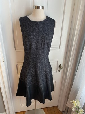 CLUB MONACO GRAY SPECKLE FIT & FLARE DRESS-100% LEATHER BOTTOM-SIZE12-SALE!!