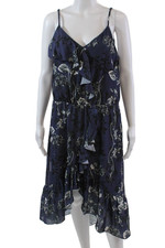 Parker Womens Floral Print Sleeveless A Line Maxi Dress Navy Blue Size Medium